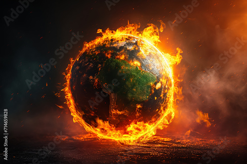 The globe is on fire, global warming, the average temperature on earth is rising  photo