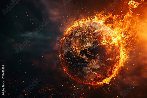 The globe is on fire, global warming, the average temperature on earth is rising  photo
