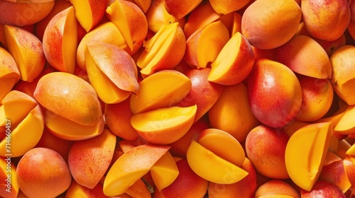  a close up of a pile of mangoes and pieces of mango on the top of the pile of mangoes and pieces of mangoes on the bottom of the pile.