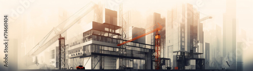 Generative Ai illustration of a future building construction engineering project devotion with double exposure graphic design.
