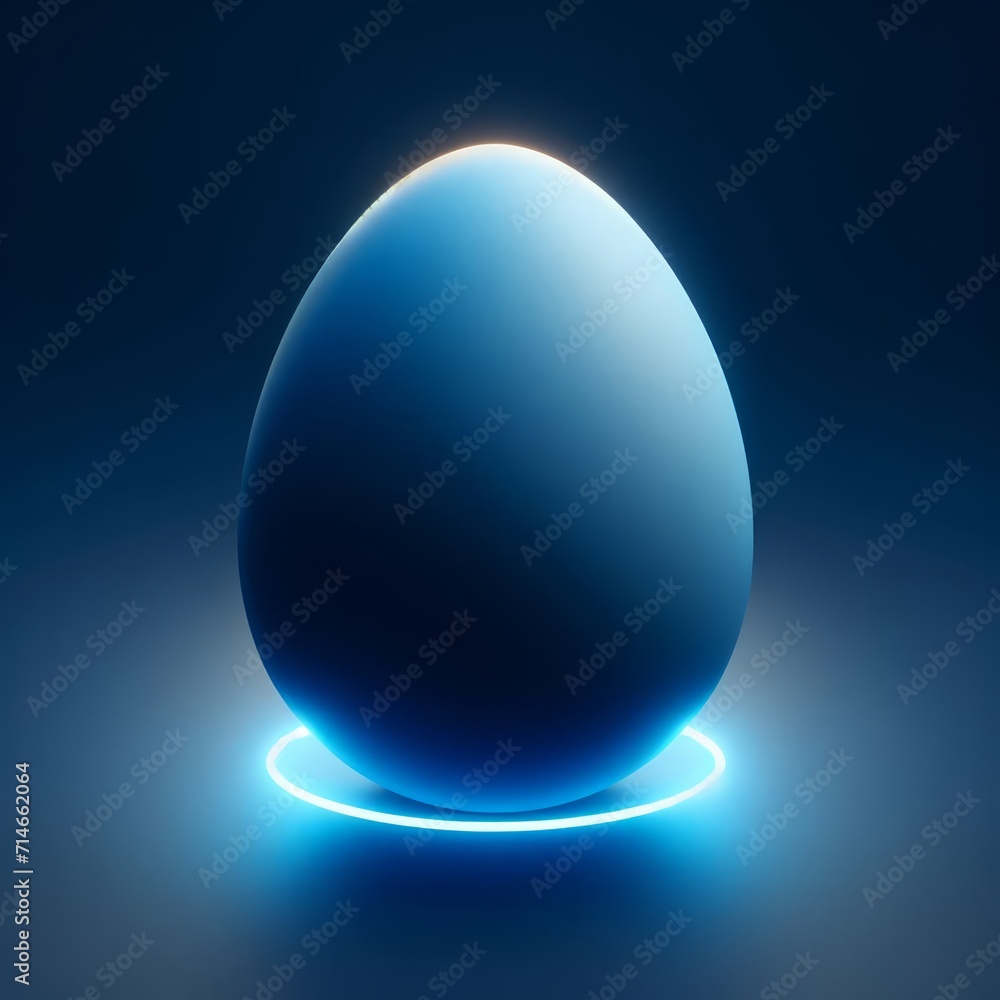 Blue Easter egg in a luminous circle isolated on a navi blue background. Easter holiday concept in minimalism style. Fashion monochromatic composition. Web banner with copy space for design. Blue Easter egg in a luminous circle isolated on a navi blue background. Easter holiday concept in minimalism style. Fashion monochromatic composition. Web banner with copy space for design.