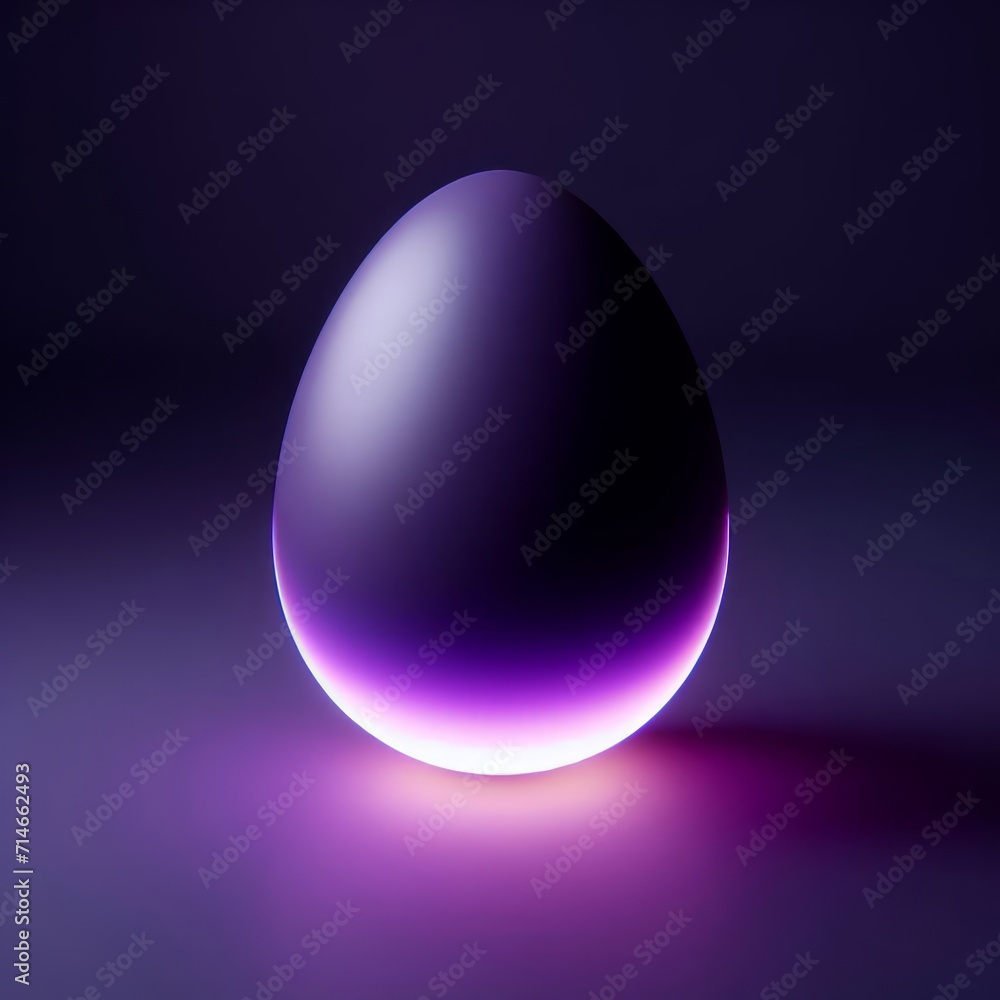 Dark purple luminous Easter egg isolated on a dark purple background. Easter holiday concept in minimalism style. Fashion monochromatic composition. Web banner with copy space for design. Dark purple luminous Easter egg isolated on a dark purple background. Easter holiday concept in minimalism style. Fashion monochromatic composition. Web banner with copy space for design.