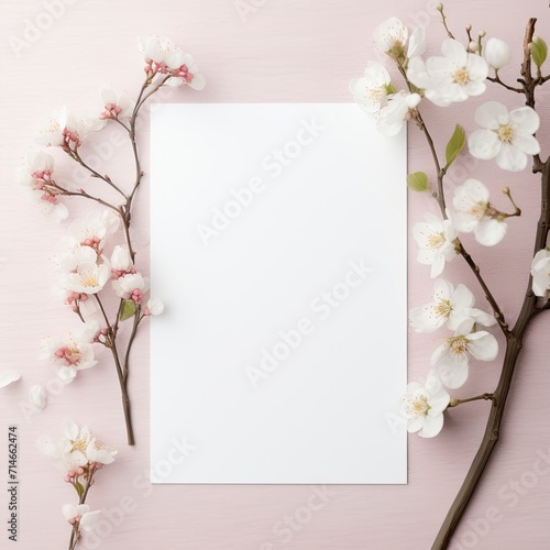 Blank white 5x7 invitation card mockup, Etsy, trendy, spring generative ai © Fathor