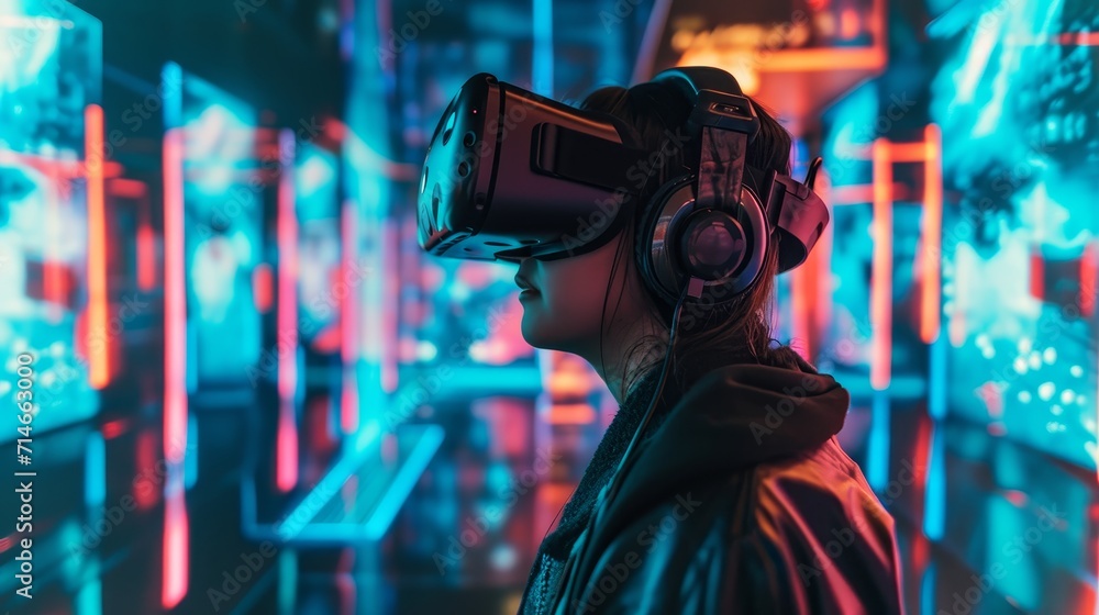 Virtual Reality Gaming: Enthusiasts Immersed in a Digital Adventure at Night Virtual Reality Gaming: Enthusiasts Immersed in a Digital Adventure at Night