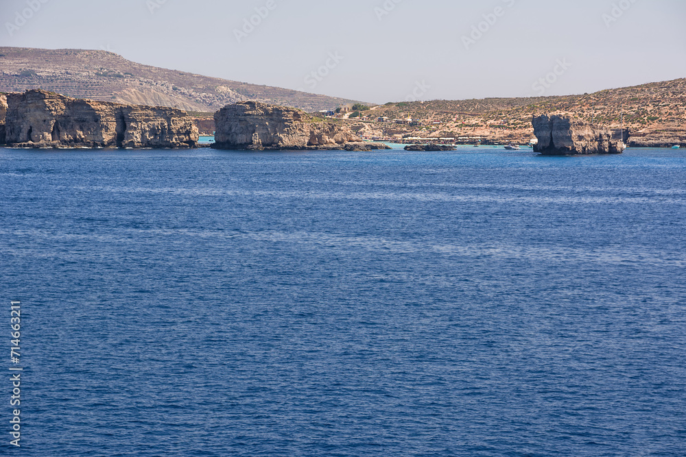 Blue Lagoon on the island of Comino seen from the sea