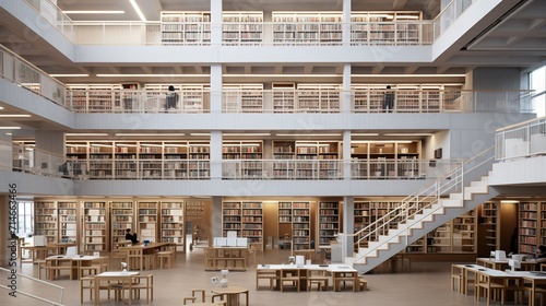 A large and spacious library that provides books for education or learning. generative AI