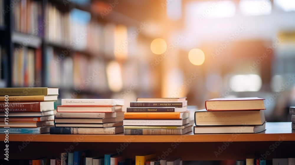 A book neatly lined up on a bookshelf in a library. A library that provides books with various titles for education. generative AI A book neatly lined up on a bookshelf in a library. A library that provides books with various titles for education. generative AI