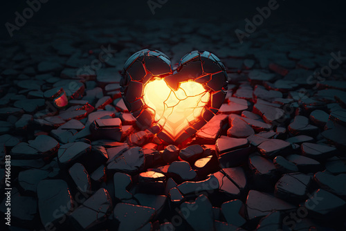 burning heart in the night, Glowing Heart with Broken Hearts