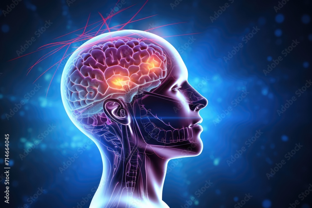 Obraz premium During sleep, brain bathed gentle light, stressless tranquility. Mindfulness stress reduction (MBSR), cognitive therapy (MBCT) mindful meditation. Brain neuron waves synchronize sleep affirmations