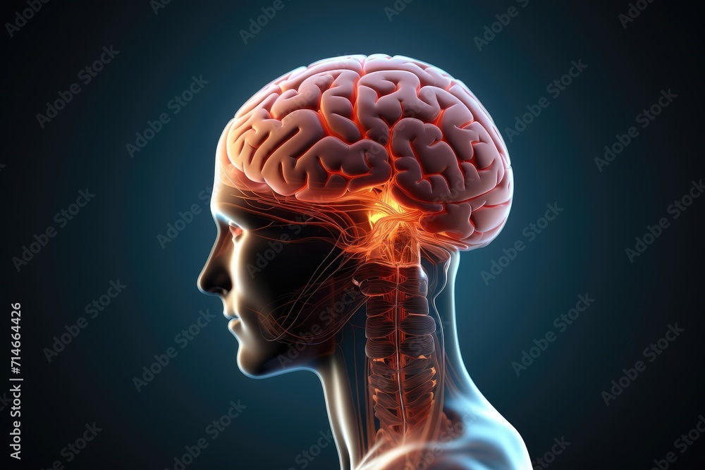 Obraz premium During sleep, brain bathed gentle light, stressless tranquility. Mindfulness stress reduction (MBSR), cognitive therapy (MBCT) mindful meditation. Brain neuron waves synchronize sleep affirmations
