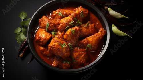 A bowl of spicy and flavorful chicken vindaloo, a popular dish in Indian cuisine