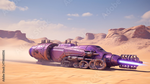 A purple rocket-powered sled in a desert test. © Muhammad