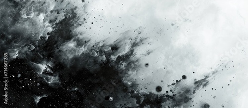 Space artwork with abstract watercolor background and fractal render, emphasizing dark matter in black and white.