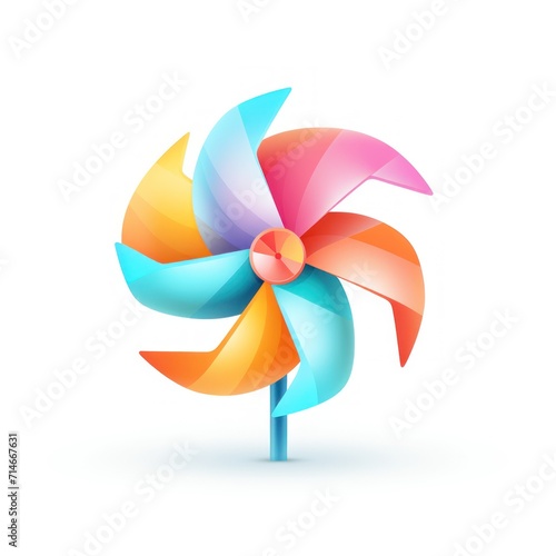 Colorful Pinwheel on White Background AI Generated