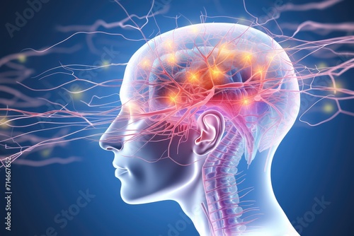 Red Brain cycles calming, restful REM sleep phase. Mindfulness, relaxation, guided meditation techniques aid in achieving transcendental sleep state. Mantras deep and blue restorative sleep experience photo