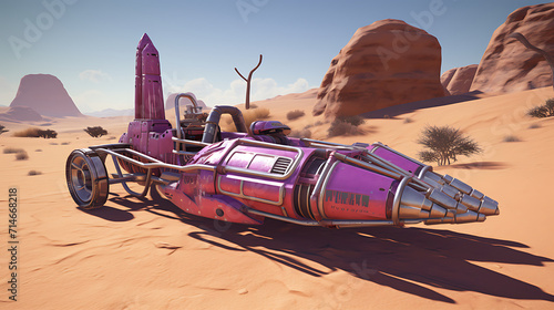 A purple rocket-powered sled in a desert test.