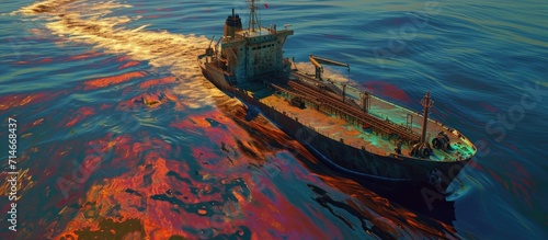 Artistic digital rendering of oil spill from ship.