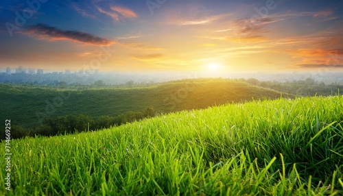 green grass with sunset views