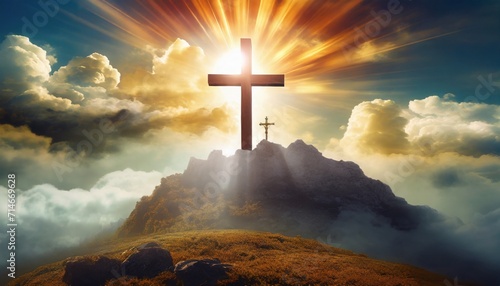 Leinwand Poster holy cross symbolizing the death and resurrection of jesus christ with the sky o