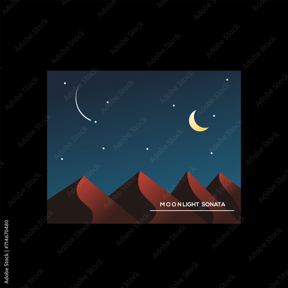 Fototapeta premium Moonlight mount illustration design flat minimalist