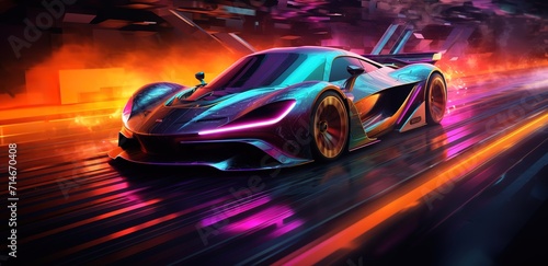 A sports car illustration with trendy colors
