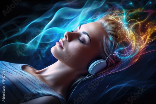 Brain sleep relaxation, mindful meditation brain waves. Affirmations and positive mindset promote brain health. Listening to brainwave patterns with headphones for better sleep and mental well being.