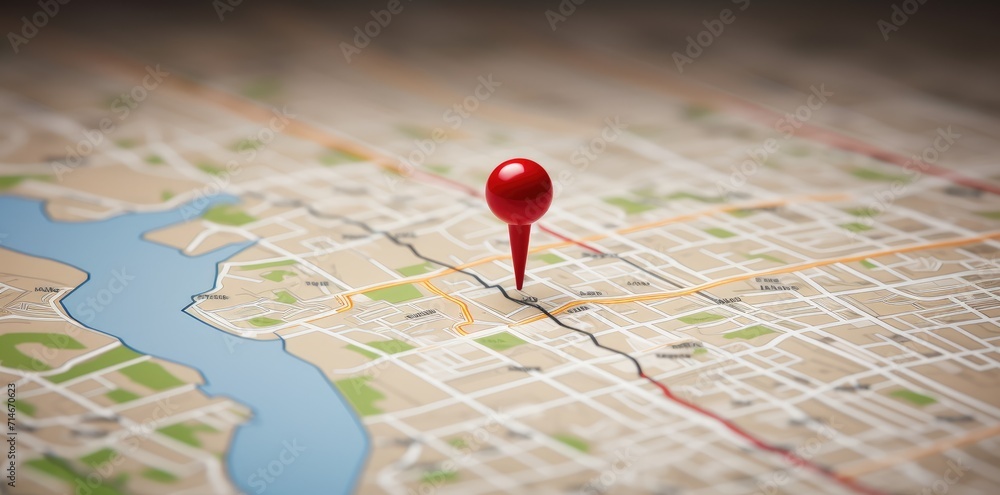 Red geolocation marker on the map in 3D style. Navigation system. Pin Red geolocation marker on the map in 3D style. Navigation system. Pin