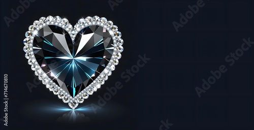 A beautiful heart shape made of diamonds and other crystals on a dark background giving sign of Valentine's Day