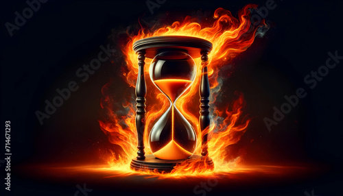 Sand clock hourglass on fire on a black background 