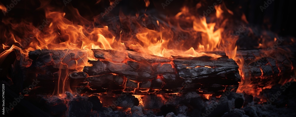 A background of a burning fire with black and hot charcoal. generative AI A background of a burning fire with black and hot charcoal. generative AI