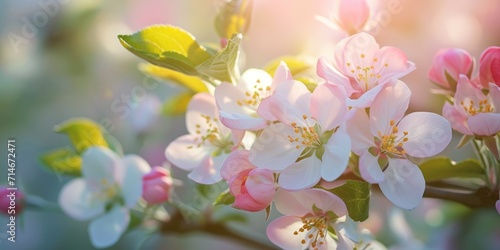 closeup of cherry or apple flower bud in summer sun with blurred background