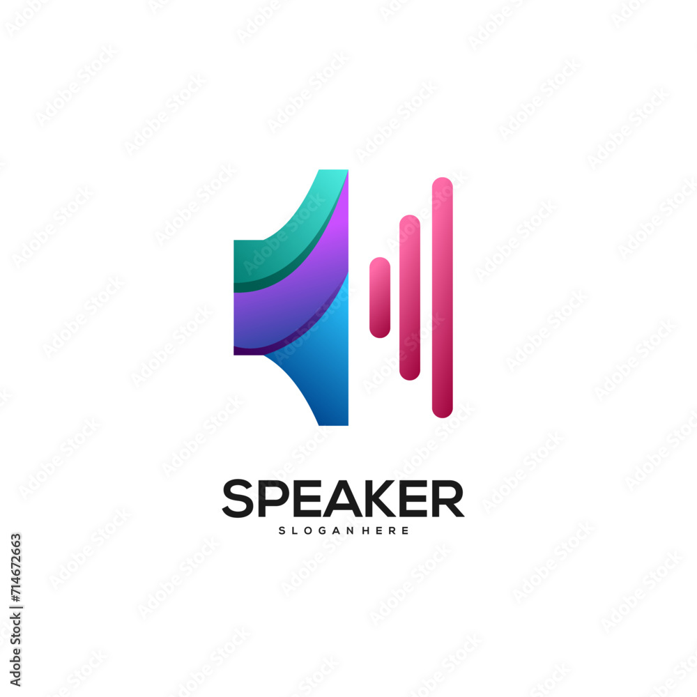 Speaker and wave music logo colorful gradient Speaker and wave music logo colorful gradient