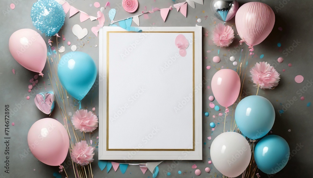 gender reveal party mockup poster white paper for editing announcement - obrazy, fototapety, plakaty 