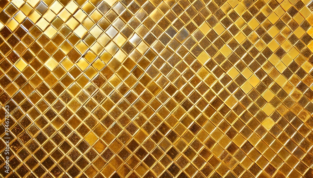 gold yellow square mosaic tiles texture use as background for luxury and rich concept design square wall abstract background - obrazy, fototapety, plakaty 