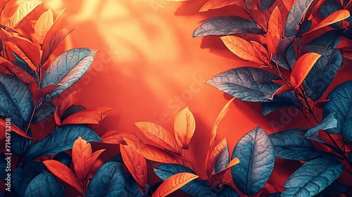 Bright orange background with plant shadows for product or cosmetics. High quality photo : Generative AI