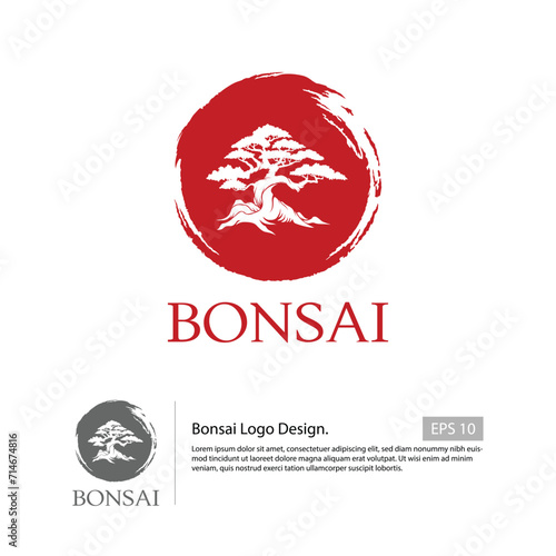 Bonsai logo template with a japanese style as background.