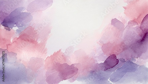 blush pink and lilac swashes watercolor paint abstract border frame for design layout on a background  photo