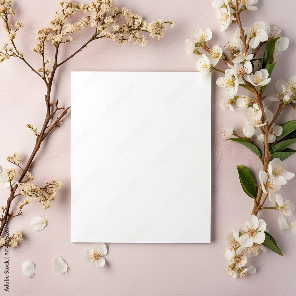 Blank white 5x7 invitation card mockup, Etsy, trendy, spring generative ai