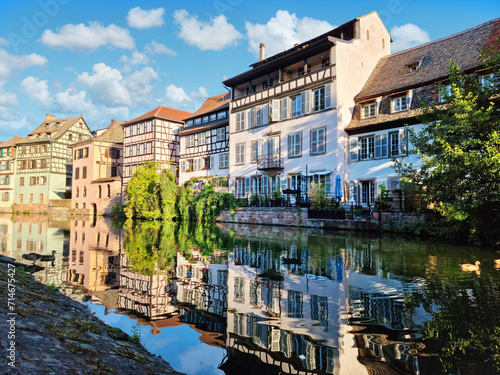 Le Petite France, the most picturesque district of old Strasbourg. Half-timbered houses with reflection in waters of the Ill channels. © volff