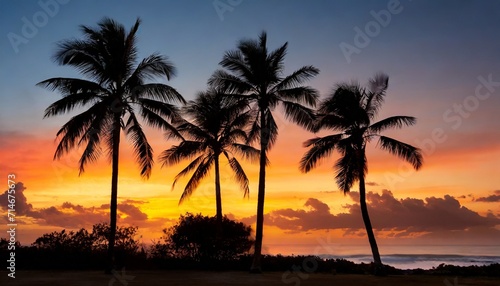 silhouette of palm trees at tropical sunrise or sunset © Marcelo