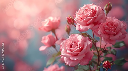 Pink rose flowers background with copy space for text   Generative AI