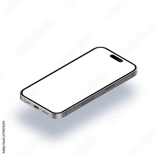 3D Illustration mobile phone mockup with blank screen white. Realistic smartphone mockup suitable for bussiness or website and app design. Isolated in white background photo