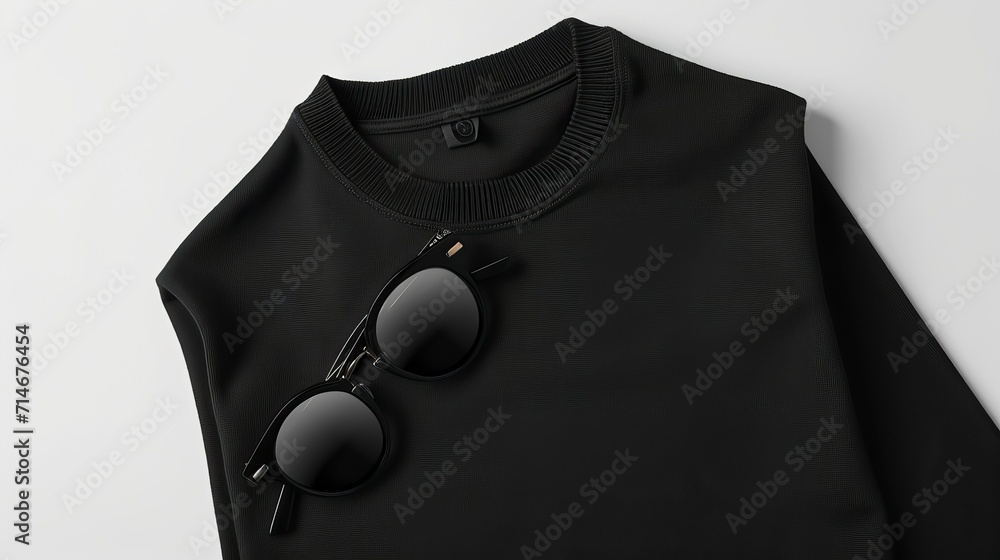 Top View BLack Sweater and Hoodie Mock-up Unisex Fashion, Book, Sunglasses 
