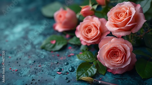 Beautiful pink roses on a soft background   Generative AI