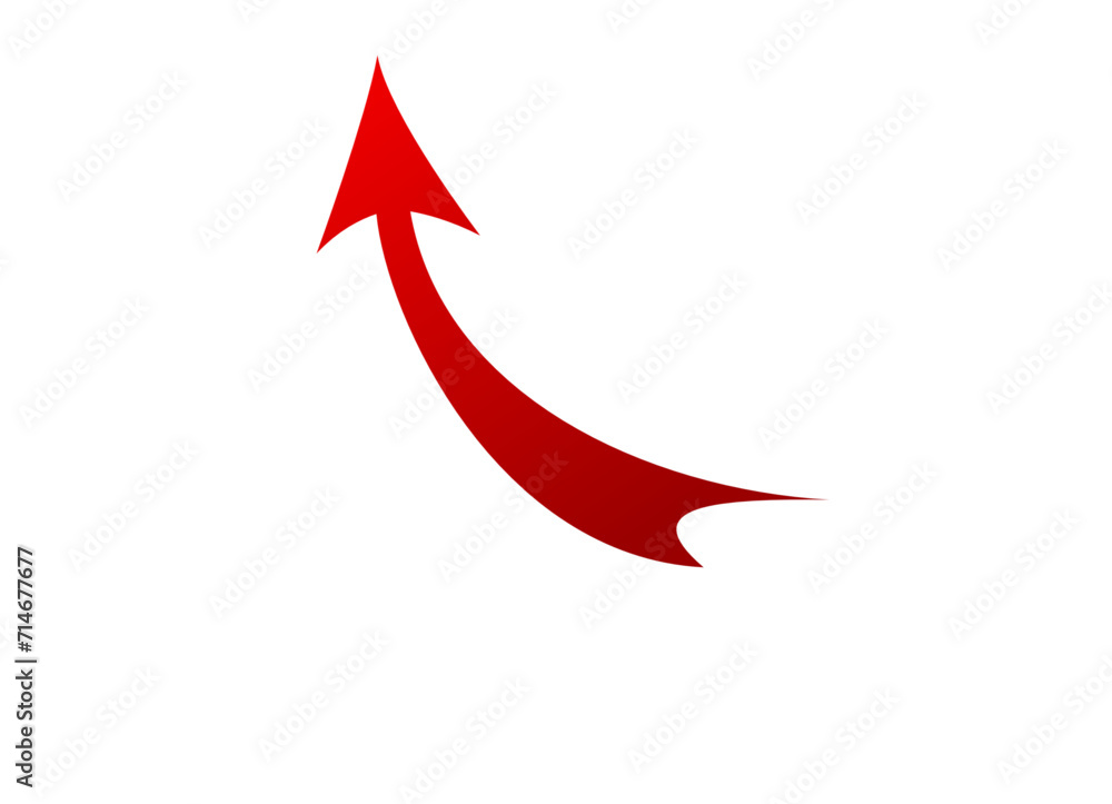 Red Arrow On White Background, Curved Upwards Arrow Symbol Vector Illustration. Red Arrow On White Background, Curved Upwards Arrow Symbol Vector Illustration.