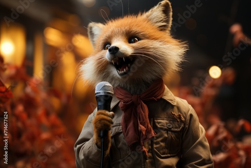 A talented singing fox performing on a stage