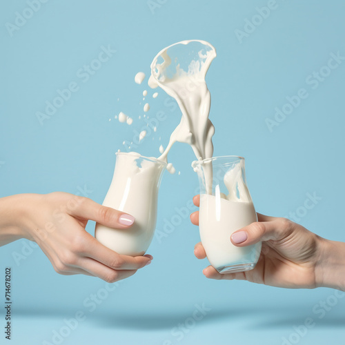 Hand holding a glass of milk