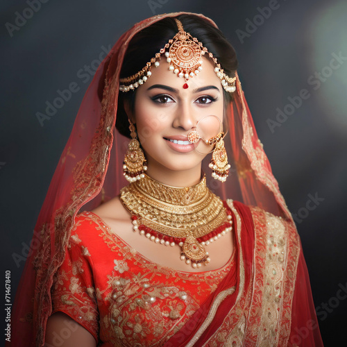 Young beautiful indian woman in traditional clothing and jwelery