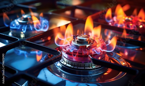 A fire burning on top of a gas stove