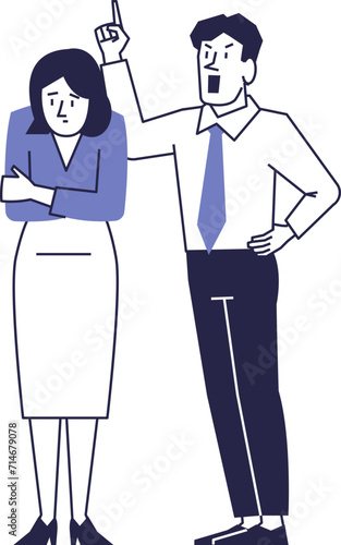 Boss scolds subordinate employee. Conflict at work.